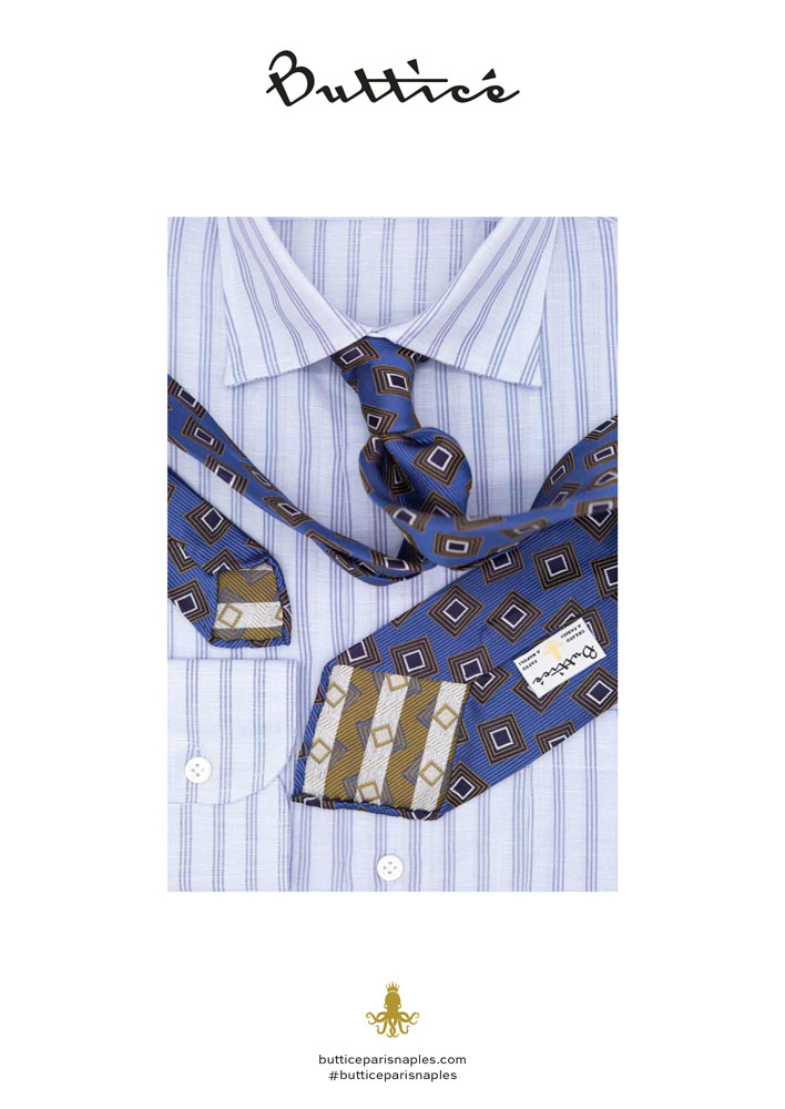 chemise-linglese-cravate-jacquard-bleue-carreaux-or-buttice-paris-naples